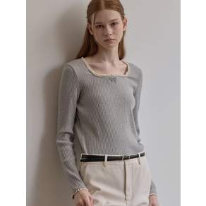 (국내배송정품) BEMUSE MANSION Ribbon point square neck top - Melange gray BE25SSTP002GY 131081