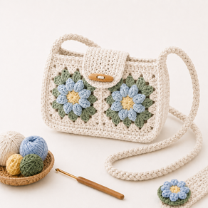 코바늘 휴대폰가방 DIY 재료패키지 손뜨개 미니 크로스백 초보 취미 만들기