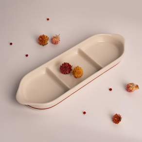 시라쿠스 쉐난고 카디날 레드 화이트 라인 빈티지 3칸 나눔접시 27.3cm