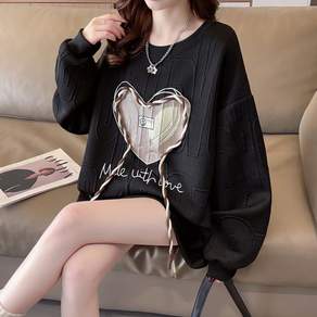 이노뱅크 INO640A 하트 꼬임 끈 장식 라운드넥 긴팔 티셔츠