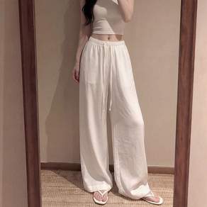 샤일리 여성 여름 와이드팬츠 아이스실크 린넨혼방 밴딩팬츠 빅사이즈