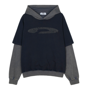 에프디알 Double Layer Washing Crack Detail Logo hoodie Navy