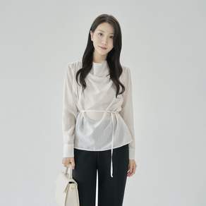 더웨이나인 여성 하객룩 벨트 블라우스 루즈핏 남방 플로라 긴팔