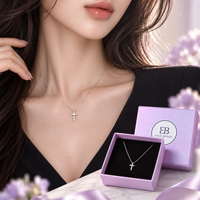 엣지브릿지 여성 미니 십자가 목걸이 실버톤 데일리 펜던트