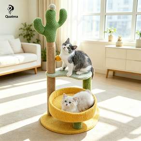 Quatma 고양이 혼합 색상 발톱갈이 스크래쳐 원목 2단 캣타워