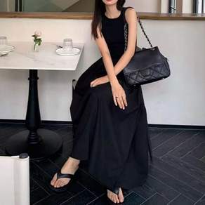 민소매 여자 여름 롱원피스 올블랙 시크 원피스