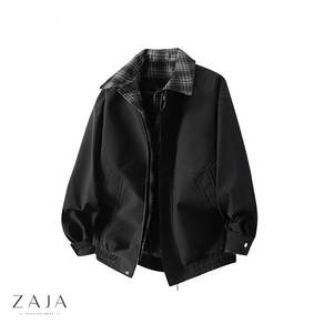 ZAJA 남성 봄가을 자켓 간절기 체크 페이크레이어드 접기칼라 캐주얼 바람막이 점퍼