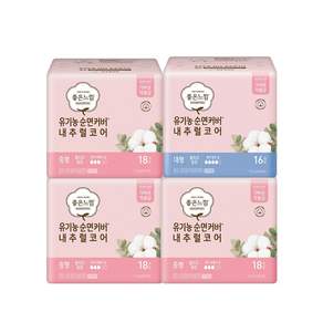 BOX)좋은느낌 유기농 순면커버 내추럴코어 울트라 날개 생리대 날개형 중형 18p x 3팩 대형 16p 1세트