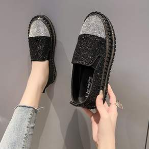 바이스타 여성 통굽 큐빅 스팽글 패치 로퍼 패션 슬립온 3cm 225-265