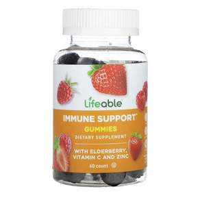 라이퍼블 이뮨 서포트 60정 1팩 네추럴 베리 Lifeable Immune Support Gummies with Elderberry Vitamin