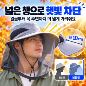 메르페 10cm 넓은챙 자외선차단 벌초모자 방충망 얼굴 목가림 모자