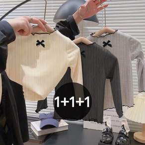 구빠방 아동 골지 프릴 리본 장식 긴팔 티셔츠 3종 세트