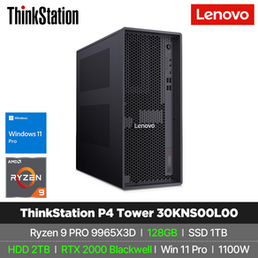 레노버 ThinkStation P4 Tower 30KNS00L00 Ryzen 9 PRO 9965X3D RTX 2000 Blackwell 128G 1T 2TB W11P 워크스테이션