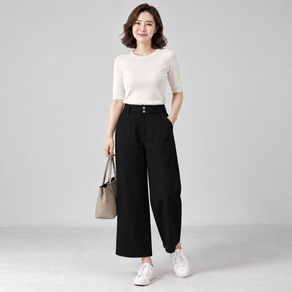 Shopflix 여성 린넨 와이드 팬츠 면마 슬랙스 빅사이즈 허리밴딩 데일리룩 체형커버