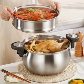 하루꿈 저압 냄비 통3중 304 스텐 대용량 곰솥 찜기 빠른조리 압력솥 안전 저압 설계 인덕션 가스렌지 겸용 냄비세트, 1개, 실버, 7L