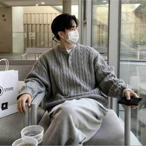style dr 남자 오버핏 패션 꽈배기니트 어깨넓어보이는 니트