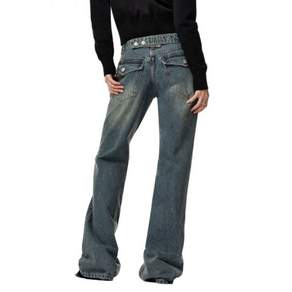 DECET WOMEN Adjustable Back Low Rise Relaxed Flared Jeans DCWPT031BLUE
