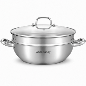CookBuddy 인덕션 겸용 스텐 2단 찜기 유리뚜껑 포함