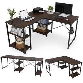 DEWEL L형 코너형 컴퓨터 책상 선반책상 L자 컴퓨터 책상 학생 사무용 수납형 책상 데스크 스틸 프레임