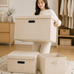 MOLLM 리빙박스 옷정리 수납함 수납 정리함 정리함 수납함 접이식 패브릭 수납박스, 베이지, 2개