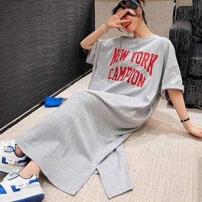 여자 레터링 프린팅 반팔 원피스 URK446 라운드넥 루