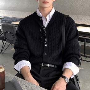 KDNC 클래식 데일리 베이직 라운드 가디건 꽈배기 니트 꽈배기