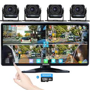 WINANON 10.36인치 4채널 터치 화물차 블랙박스 AI 사람감지 시스템 800만화소 고화질 1080P 트럭 차량 풀세트+128G