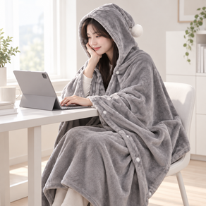 누렌 극세사 후드 담요 입는 망토 담요 사무실 무릎담요 보온 블랭킷