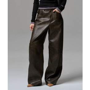 이알에이 WOMEN FAUX LEATHER TWO-TONE PANEL PANTS - TOBACCO BROWN