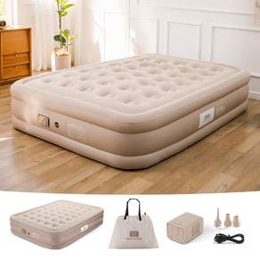 TANSTRIDER 에어침대 에어매트내장형 실내 캠핑 자충매트 높이40cm 휴대용 펌프베드 자동펌프 내장형 높이40cm 휴대용 캠핑 에어베드 매트리스 에어펌프 내장 캠핑 에어매트, 카키