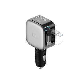 쿡테크 100W 3포트 차량용 고속 일체형 충전기 멀티 충전기 내장 케이블 아이폰15~17 갤럭시 맥북 DJI 드론 호환