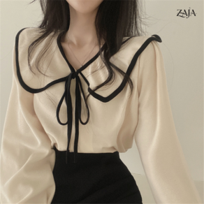 ZAJA 여성 카라 긴팔 블라우스 가을 리본 러블리 하객룩
