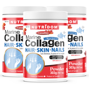 뉴트리돔 3병세트- 피부보습 및 영양 먹는 콜라겐 파우더 303g (Nutridom Marine Collagen Hair Skin Nails powder 303g x3)