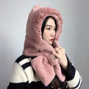 소프트퍼 후드 머플러(핑크) 귀도리방한모자 넥워머모자 후드넥워머 후드머플러