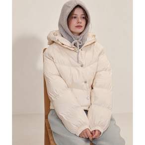 벨로엘 여성 글로시 로고 푸퍼 크롭패딩 숏패딩 겨울 데일리 아이보리