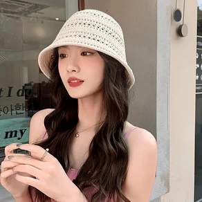 여름 해변 여성 라탄 니트 버킷햇 벙거지 모자 [요키토키]
