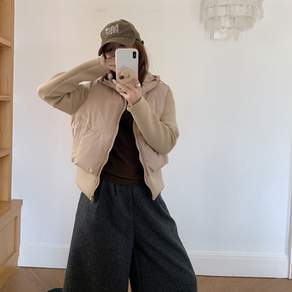 WIHOLL 여성 후드 경량 패딩 점퍼 허리라인 가을 겨울 데일리 아우터