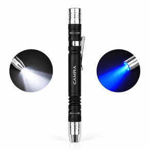 캠라 LED 듀얼 펜라이트 UV 라이트 미니 손전등 휴대용 검사등 AAA 건전지 포함