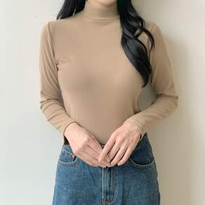 허블리 여성 소프트 기모 반목티 긴팔 티셔츠