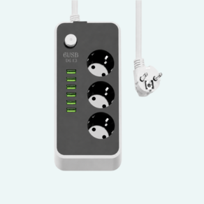 USB 멀티탭 3구 USB 6포트 과부하차단 전원스위치 2500W 2m