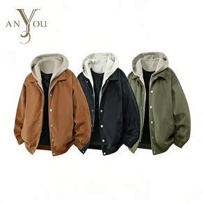 ANYOU 남성용 봄가을 루즈핏 후드 점퍼 빅사이즈 캐주얼 자켓
