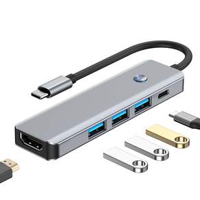 5in1 USB C타입 허브 원터치 전원 스위치 4K 60Hz HDMI PD 100W USB 3.0 USB 2.0 2포트 노트북 컴퓨터 맥북 멀티포트 확장 어댑터
