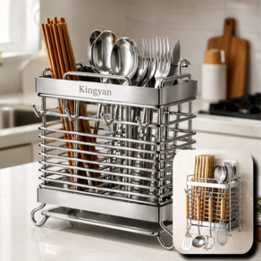 Kingyan stainless steel cutlery holder with drainage kitchen hanger 2-slot cutlery organizer