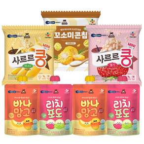 [베베쿡] 사르르쿵 미니 바나나3봉+딸기3봉+구운옥수수3봉 혼합9봉+과채주스 혼합9팩 총18개
