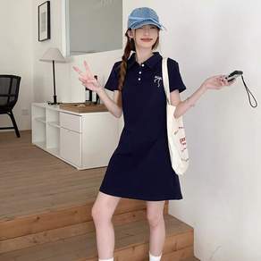 BIKASU 여성 여름 캐주얼 폴로 카라 원피스 데일리 반팔 빅사이즈 원피스