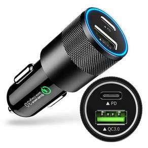 PD30W+QC3.0 차량용 고속 충전기 듀얼포트 알루미늄 시거잭 충전기 12V/24V 아이폰 갤럭시