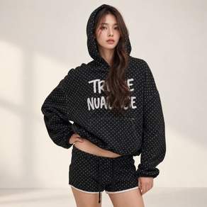 졸리앙볼 여성 크롭 마이크로 도트 후드티 면 통학 블랙