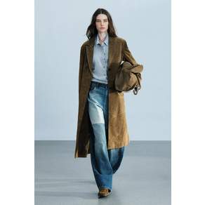 ZARA ZW COLLECTION 100% 레더 롱 코트 - 올리브 2969/065/515