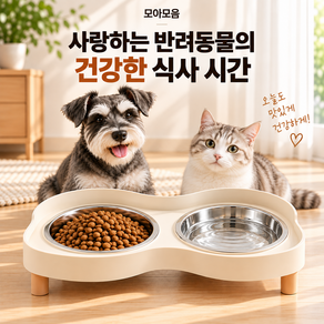 모아모음 분리세척 위생식기 편한높이 반려동물 식기2구