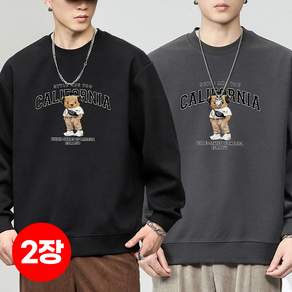 1+1(2장세트)스타일아유 남성용 유니크 레터링 베어프린팅 오버핏 맨투맨 라운드넥 320G면질 빅사이즈 95~120 가을겨울용 TS3805